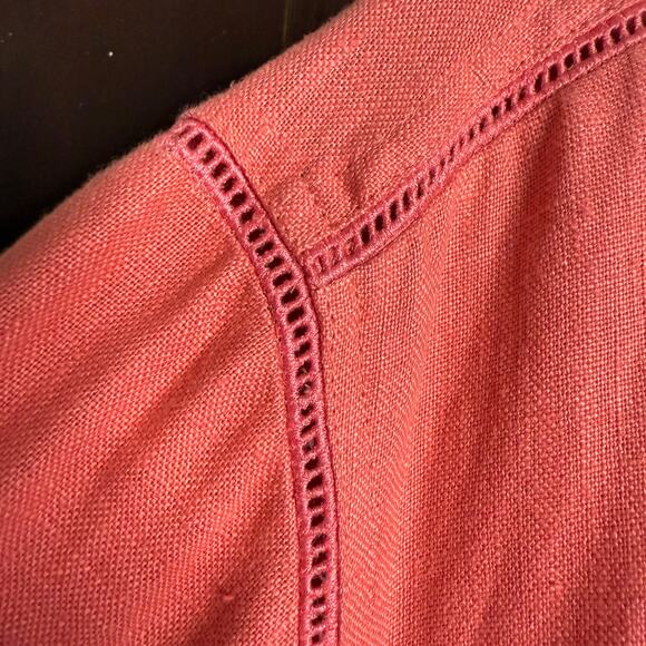 UNITS | Coral Linen Long Sleeve Chest Pocket Blouse Ladder Stitch | Size 3X - Picture 6 of 6